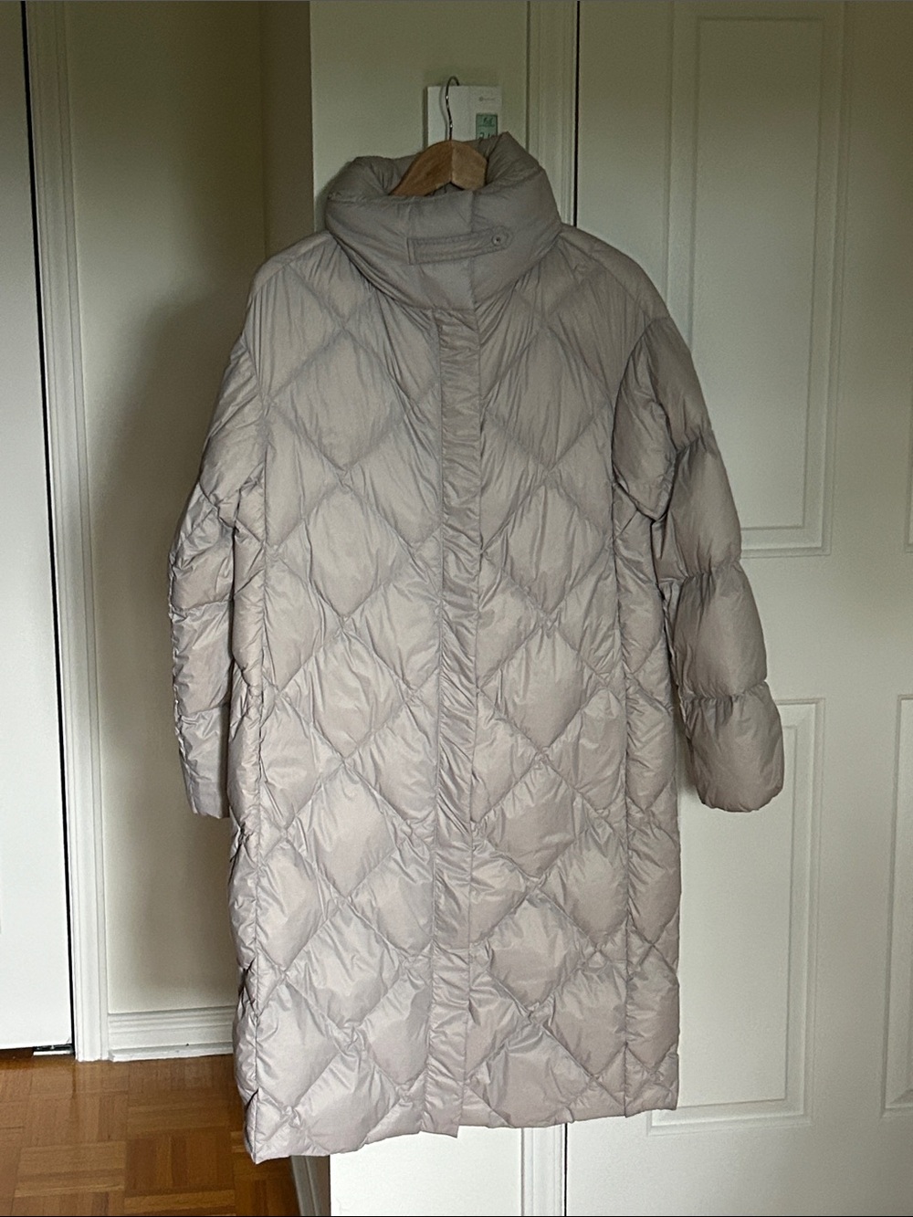 Light Beige Quilted Long Puffer Coat